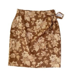 Jones New York petite 100% linen cropped brown floral skirt size 10P